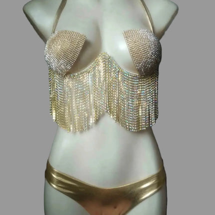 The Stardust Tassel Rhinestone Bikini Set – Luxury Stage & Showgirl Fringe Swimwear