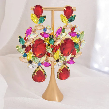 Oversized 4.7" Glass Gemstone Statement Drop Earrings Drag Queen Stage Jewelry