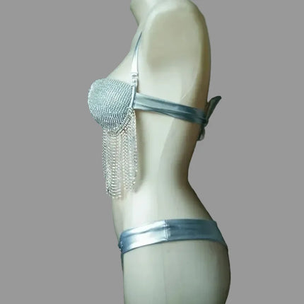 The Stardust Tassel Rhinestone Bikini Set – Luxury Stage & Showgirl Fringe Swimwear
