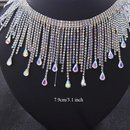 5YDS Crystal AB Rhinestone Fringe Trim 3.1" Tassel Applique Sew-On Stage Costume Border