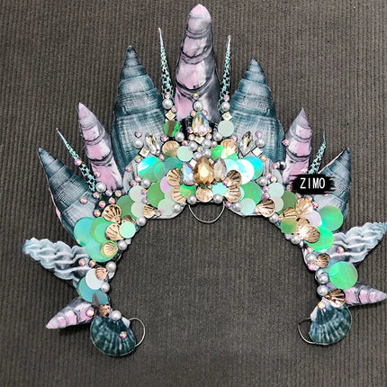 Emerald Green Rhinestone Sequin Mermaid Gown & Crown Stage Performance Costume Set