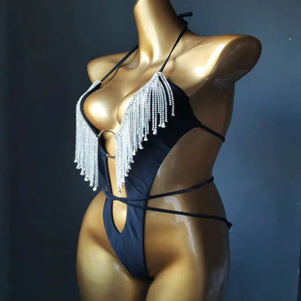 The Venus Vacation Tassel Bikini – Luxe Rhinestone Fringe Showgirl Set