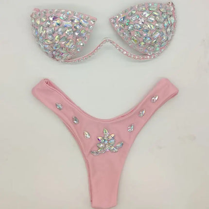 Luxury Rhinestone Performance Bikini Set – Shimmering Crystal Push-Up Stage Costume & Bling Two-Piece for GoGo Dancers, Festivals & Raves