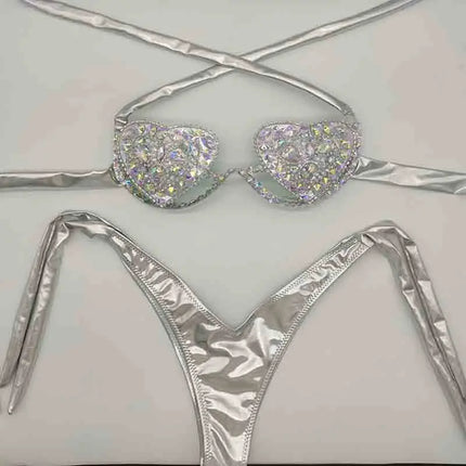 The Venus Vacation Deep-V Bikini – Luxe Rhinestone Embellished Showgirl Swim Set