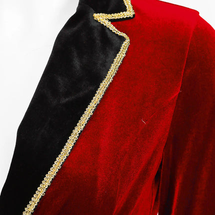 Velvet Circus Ringmaster Gold-Trimmed Swallow-Tail Blazer Coat