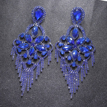 Sparkly Glass Crystal Statement Drop Earrings Stage Performance Jewelry