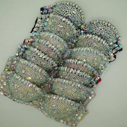 Crystal Rhinestone Diamond Bikini Showgirl Bra Set – Glamour Stage Performance Costume