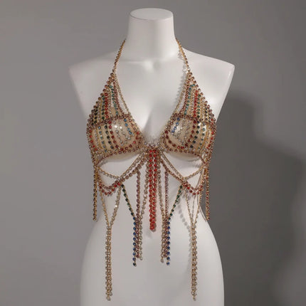 Luxury Crystal Tassel Chest & Waist Chain Bikini Jewelry Set
