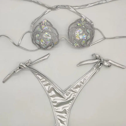 The Venus Vacation Hollow-Out Bikini – Diamond Lattice Showgirl Swim Set