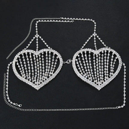 Dazzling Heart Crystal Bra Chain & Thong Bikini Body Jewelry Set