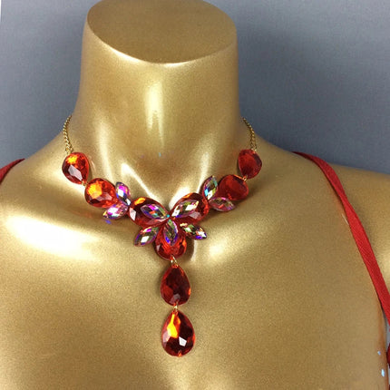 Sparkly Samba Carnival Stone Wire Bra & Necklace Two-Piece Dance Costume Set