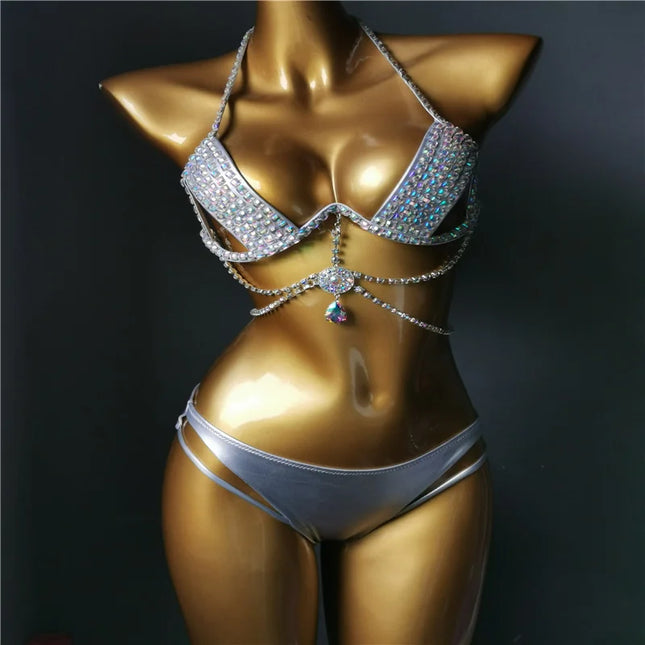 The Venus Vacation Classic Crystal Bikini – Ultra-Glam Rhinestone Showgirl Swim Set