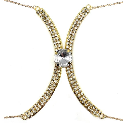 Luxury Rhinestone U-Shape Chest Chain – Shimmering Water Drop Pendant Bikini Bra Body Jewelry for Festivals & Beachwear