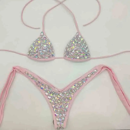 Strappy Rhinestone Bandage Set – Exotic Crystal Cross-Wrap & Bling Suit for Luxury Parties