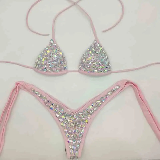 Strappy Rhinestone Bandage Set – Exotic Crystal Cross-Wrap & Bling Suit for Luxury Parties