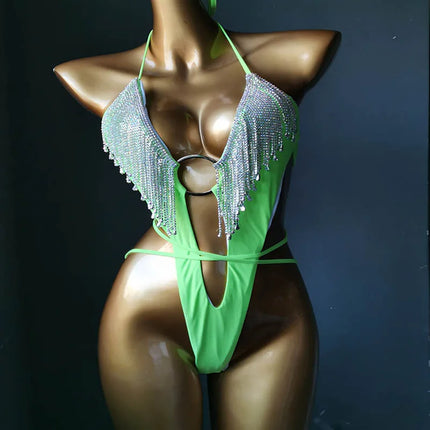 The Venus Vacation Tassel Bikini – Luxe Rhinestone Fringe Showgirl Set