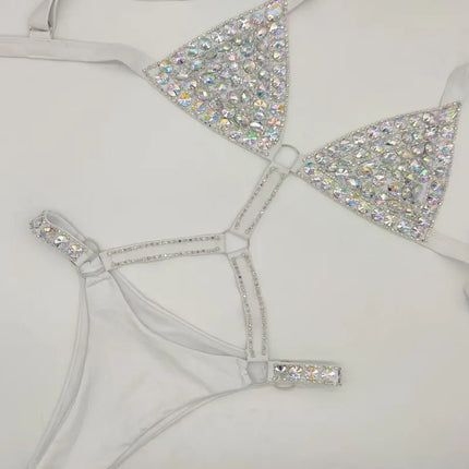 The Siren Strappy Rhinestone Bikini – Crystal Diamond Cutout Showgirl Set