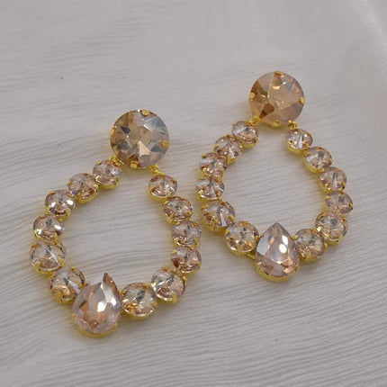 Sparkly Glass Crystal Oval Statement Drop Earrings Drag Queen Stage Jewelry