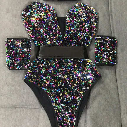 The Stardust Prism Sequin Bodysuit – Colorful High-Cut Rave & Gogo Dancewear