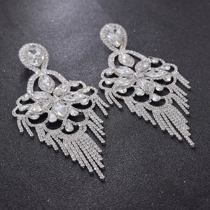 Sparkly Glass Crystal Statement Drop Earrings Stage Performance Jewelry