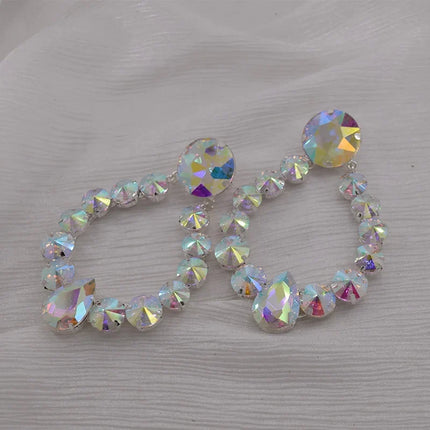 Sparkly Glass Crystal Oval Statement Drop Earrings Drag Queen Stage Jewelry