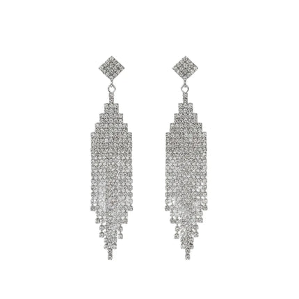 Vintage Crystal Tassel Drop Earrings – Elegant Geometric Multi-Strand Statement Earrings for Weddings, Galas & Evening Wear