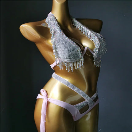 The Venus Vacation Classic Diamond Bikini – Heavy Shimmer Showgirl Swim Set