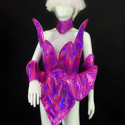Laser Stage Costume Nightclub DJ Singer Future Technology Performance Clothes Leather Irregular Bodysuit Dress Show Rave Outfits