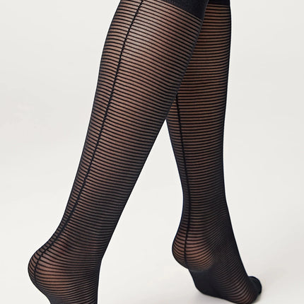 Fantasy Knee Highs Conte Lines - Horizontal Stripes and Seam Effect