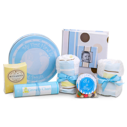 Baby Boy Gift Basket – Newborn Keepsake Set with Growth Chart, Photo Album & Baby Essentials