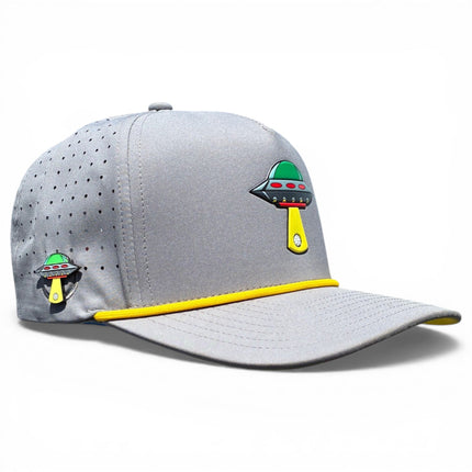 UFO Golf Hat | Snapback Cap | Built-in Magnetic Ball Marker Holder + Marker Included | Adjustable | Alien Gray
