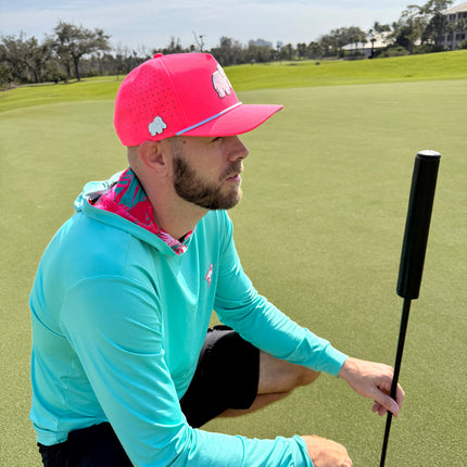 Frosted Elephant Golf Hat | Snapback Cap | Built-in Magnetic Ball Marker Holder + Marker Included | Adjustable | Elephant Cookie Pink