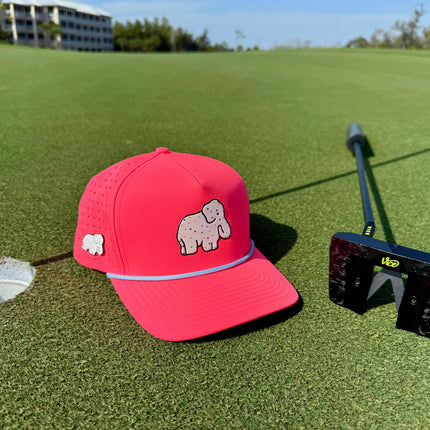 Frosted Elephant Golf Hat | Snapback Cap | Built-in Magnetic Ball Marker Holder + Marker Included | Adjustable | Elephant Cookie Pink