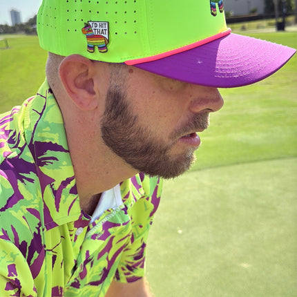 I'd Hit That Piñata Golf Hat | Snapback Cap | Built-in Magnetic Ball Marker Holder + Marker Included | Adjustable | Llama Multicolor