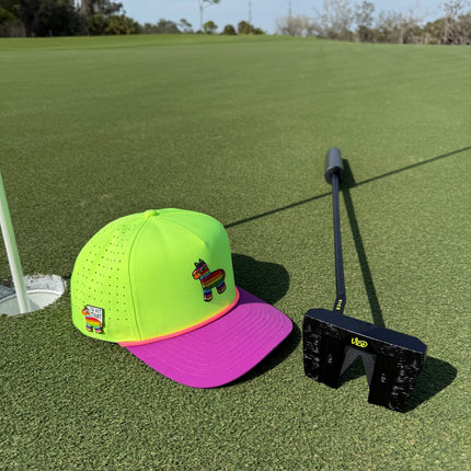 I'd Hit That Piñata Golf Hat | Snapback Cap | Built-in Magnetic Ball Marker Holder + Marker Included | Adjustable | Llama Multicolor