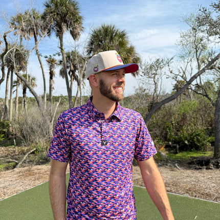 Tiki Bear Golf Hat | Snapback Cap | Built-in Magnetic Ball Marker Holder + Marker Included | Adjustable Multicolor