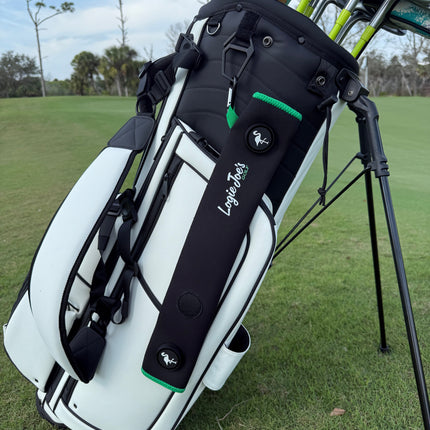 Black/Green Magnetic Golf Cart Strap Sleeve | Neoprene Rubber | Dual Accessory Magnets | Glove Holder | Carabiner Bag Attachment | 18.5 x 3.5 in