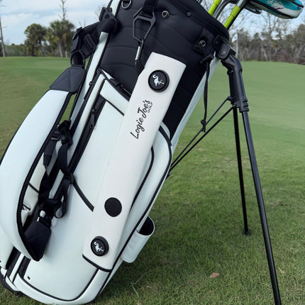 White Magnetic Golf Cart Strap Sleeve | Neoprene Rubber | Dual Accessory Magnets | Glove Holder | Carabiner Bag Attachment | 18.5 x 3.5 in | White
