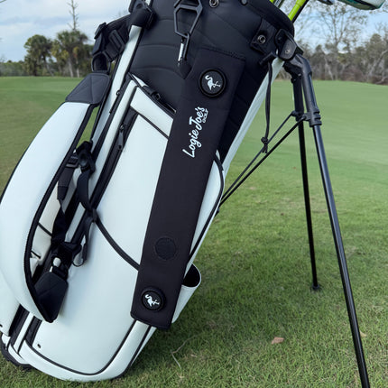 Black Magnetic Golf Cart Strap Sleeve | Neoprene Rubber | Dual Accessory Magnets | Glove Holder | Carabiner Bag Attachment | 18.5 x 3.5 in