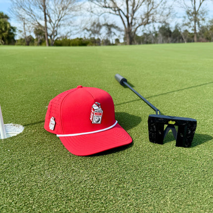 Missing Milk Golf Hat | Snapback Cap | Built-in Magnetic Ball Marker Holder + Marker Included | Missing Golf Ball | Adjustable Red