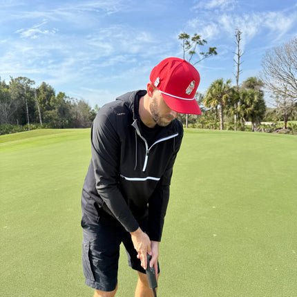Missing Milk Golf Hat | Snapback Cap | Built-in Magnetic Ball Marker Holder + Marker Included | Missing Golf Ball | Adjustable Red