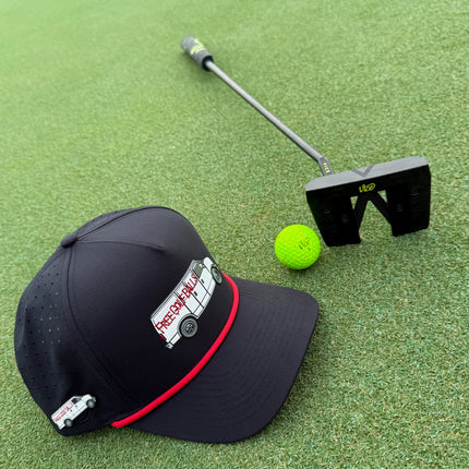 Free Golf Balls Van Golf Hat | Snapback Cap | Built-in Magnetic Ball Marker Holder + Marker Included | Free Golf Balls Van | Adjustable Black