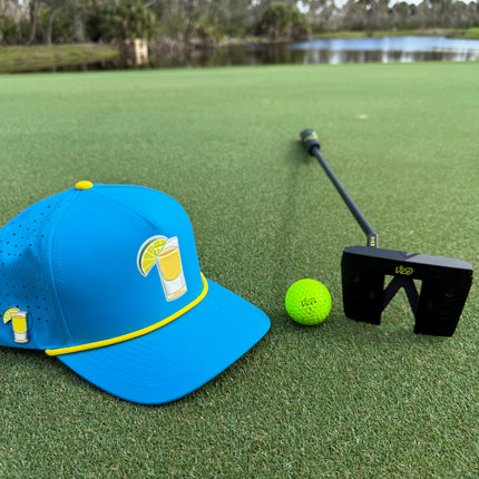 Tequila and Lime Golf Hat | Snapback Cap | Built-in Magnetic Ball Marker Holder + Marker Included | Adjustable | Shot Glass