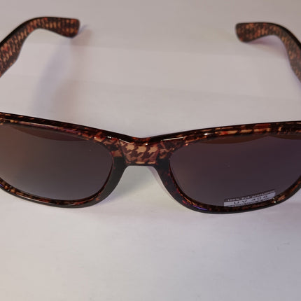 Brown Blues Brother Style Sunglasses with Houndstooth Design and Dark Lenses