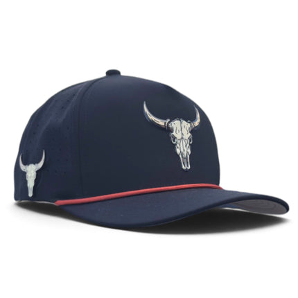 Outlaw Golf Hat | Snapback Cap | Built-in Magnetic Ball Marker Holder + Marker Included | Adjustable | Bull Skull
