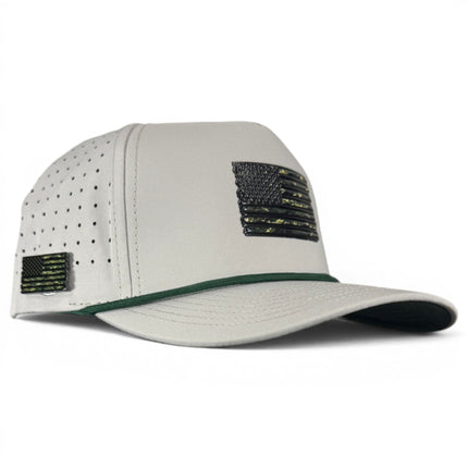 Tactical Golf Hat | Snapback Cap | Built-in Magnetic Ball Marker Holder + Marker Included | Adjustable American Camo