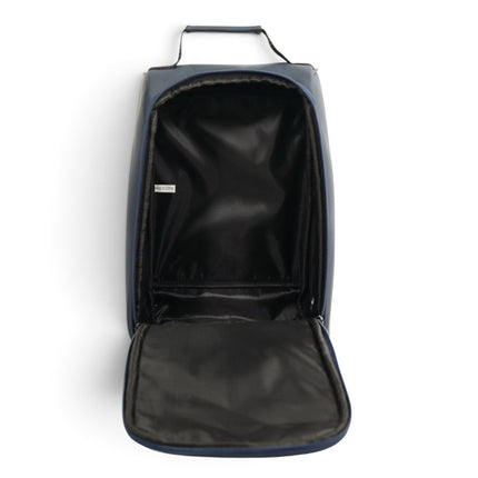 Golf Shoe Bag | Premium PU Leather Golf Shoe Organizer | Quilted Travel Shoe Case with Accessory Pocket, Carry Handle & Ventilation | Navy/White