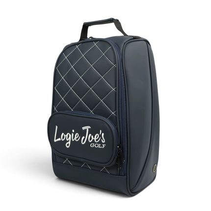 Golf Shoe Bag | Premium PU Leather Golf Shoe Organizer | Quilted Travel Shoe Case with Accessory Pocket, Carry Handle & Ventilation | Navy/White