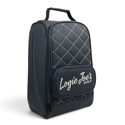 Golf Shoe Bag | Premium PU Leather Golf Shoe Organizer | Quilted Travel Shoe Case with Accessory Pocket, Carry Handle & Ventilation | Navy/White