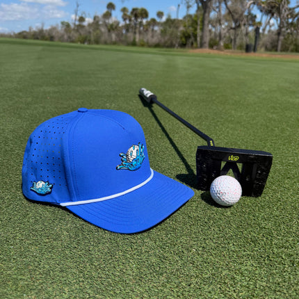 Water Ball Golf Hat | Snapback Cap | Built-in Magnetic Ball Marker Holder + Marker Included | Adjustable Blue